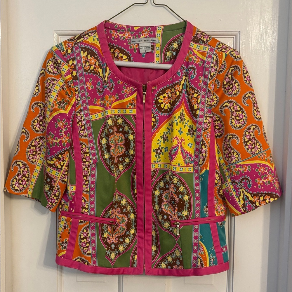 Peter Nygard Pink and Green Paisley Jacket - size 6
